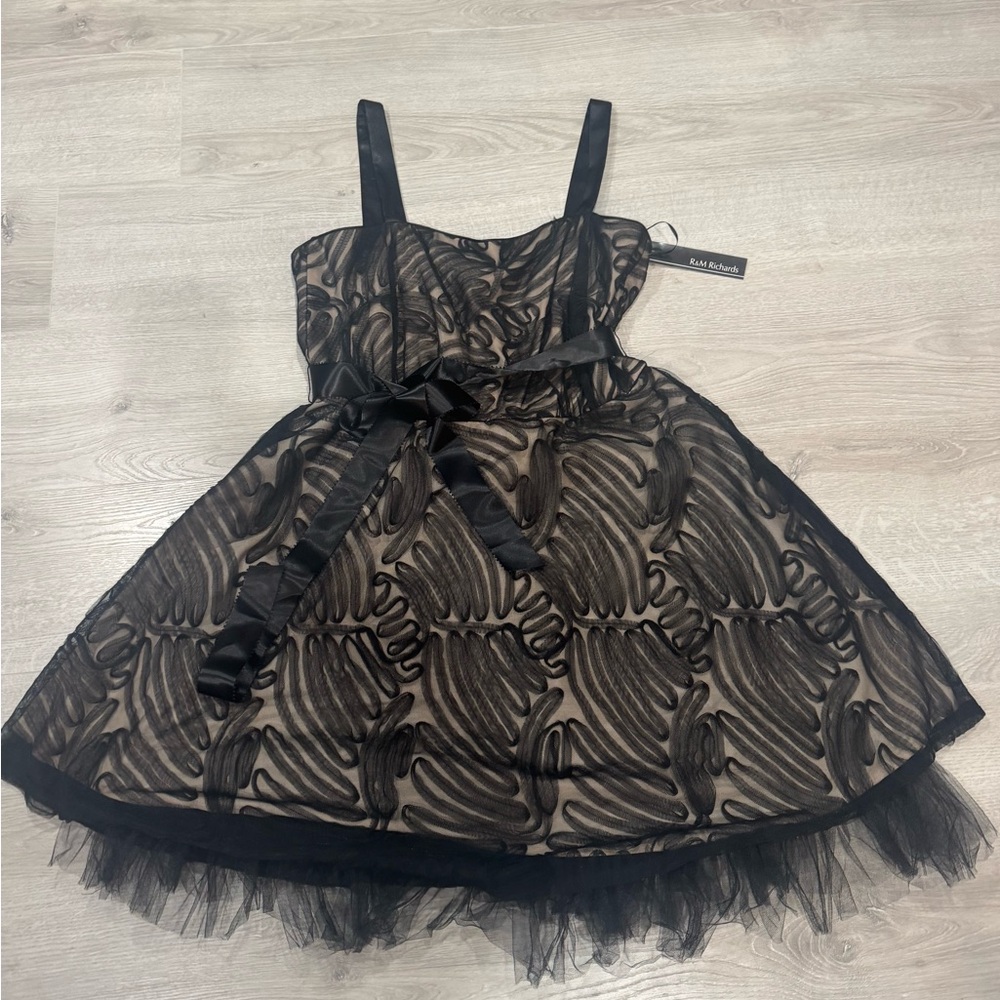 NWT R&M RICHARDS | Black Sleeveless Above The Knee Evening Dress | Petite Sz 16P